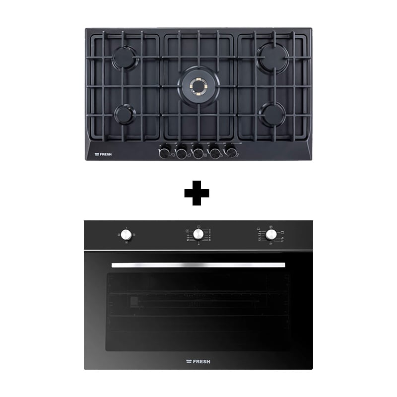 Fresh H90B Built-In Gas Hob 90cm Full Black + Fresh WOVN90FGB Gas Oven 90cm
