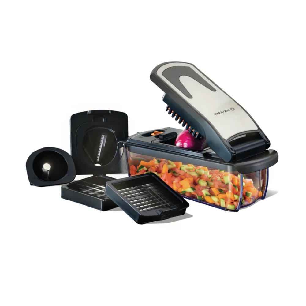 Nutricook Essentials 4‑in‑1 Vegetable Chopper, Stainless Steel Blades, BPA‑Free – Black, NC-VC150