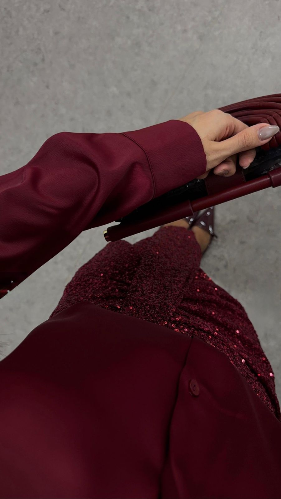 Tok Texture Satin Claret Red Shirt