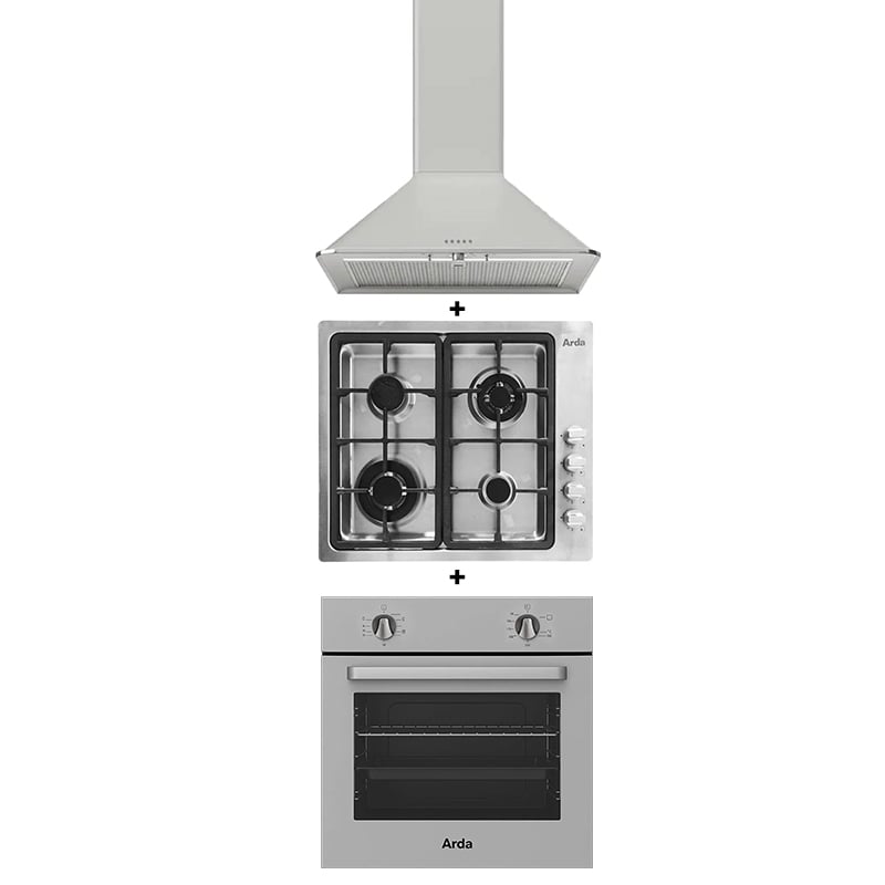 Arda 60 cm Built-In Oven, Hob & Hood Bundle – Stainless Steel