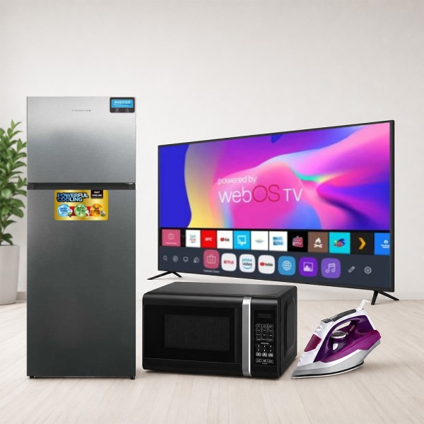 CAMPOMATIC FRIDGE21CF+WASH9KG+GAS90+M/W28L+TV 50 +IRON2200 SS