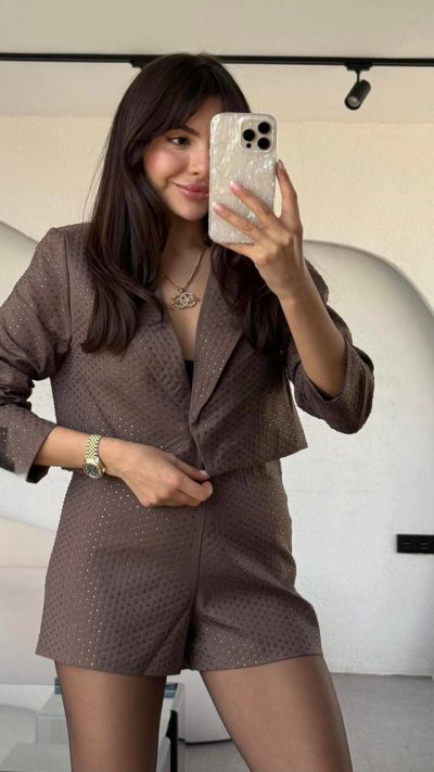 Vitaluxe Stone Brown Shorts Set