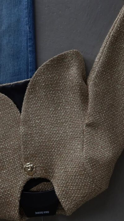 Gold Tweed Cropped Blazer Jacket